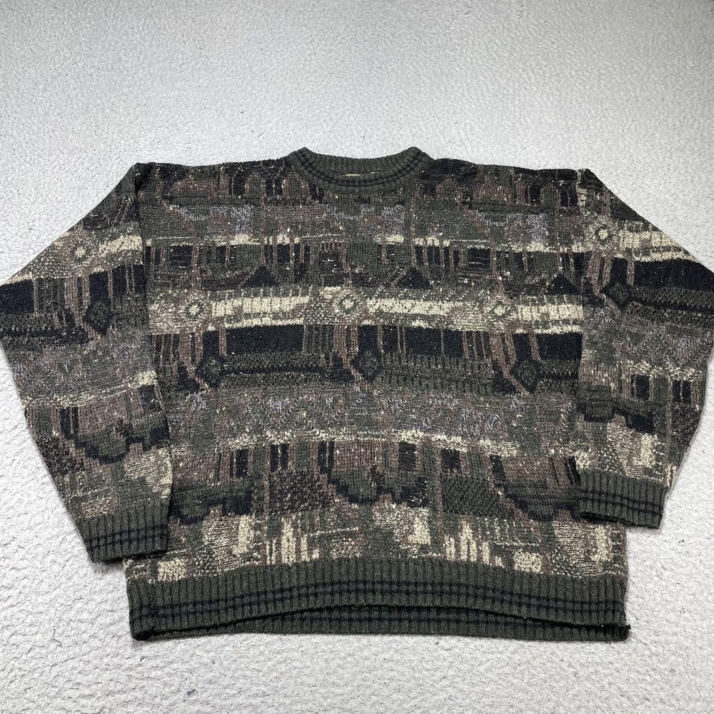 Vintage Haggar Sweater Mens XL Green‎ Geometric Knit Crewneck Pullover Italy